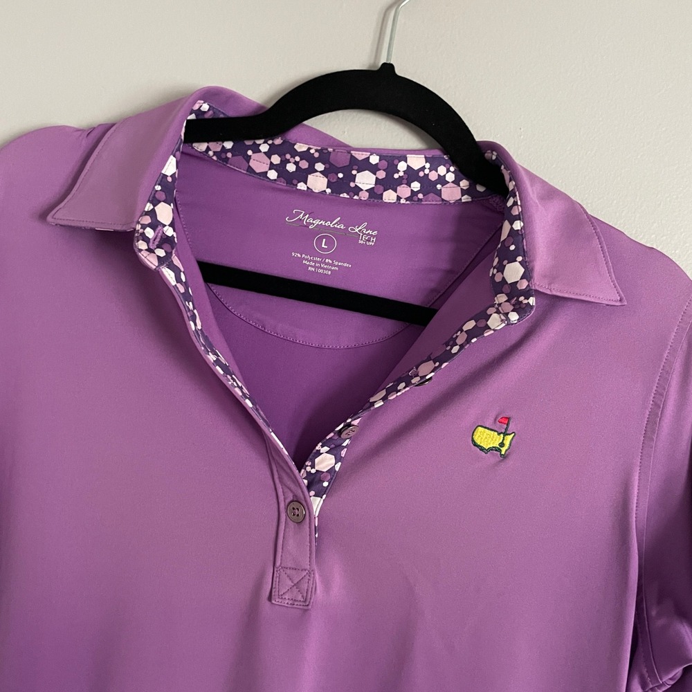 Magnolia Lane Masters Tech Polo Womens Large Purple UPF 50 Golf Shirt Sporty